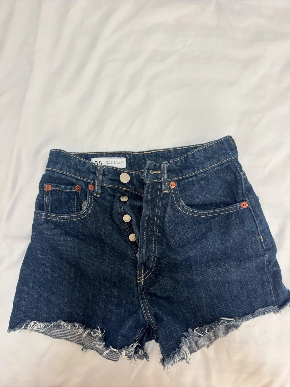 Zara Indigo Button-Front High Rise Denim Shorts